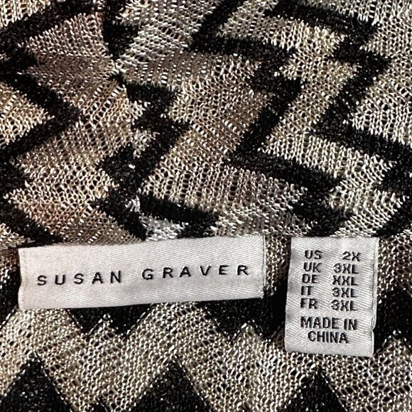 Susan Graver Women's Chevron Pattern Sheer Cardigan Jacket 2X Black Beige - Picture 3 of 10
